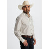 Starr Mens Printed Button Down Long Sleeve Shirt White/Blue Geo - SWPTBLS-400
