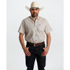 Starr Mens Printed Button Down Short Sleeve Shirt Cream/Blue Geo - SWPTBSS-410