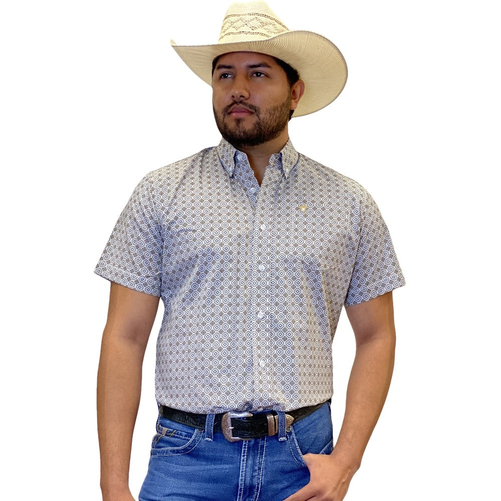 Starr Mens Printed Button Down Short Sleeve Shirt Grey - SWPTBSS-392