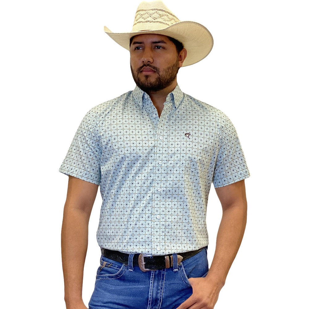 Starr Mens Printed Button Down Short Sleeve Shirt Light Blue - SWPTBSS-393
