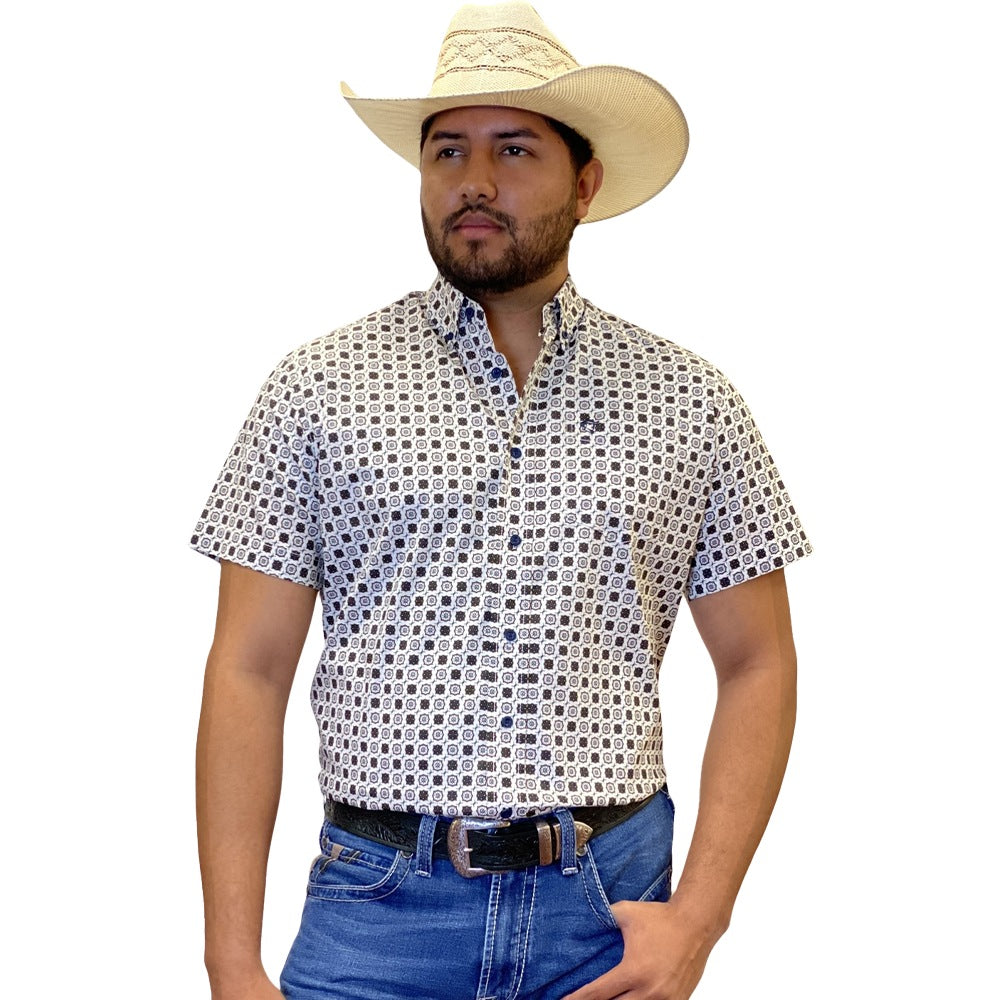 Starr Mens Printed Button Down Short Sleeve Shirt White - SWPTBSS-395