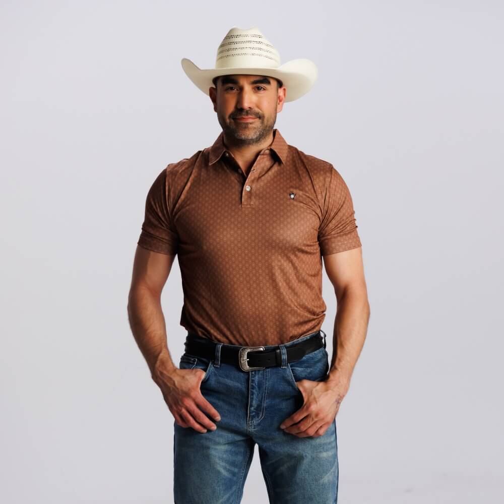 Starr Mens Printed Short Sleeve Polo Shirt Bark Brown - SWPRTPSS3460