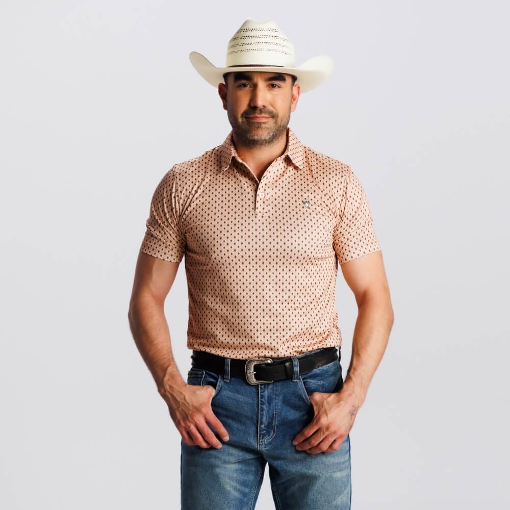 Starr Mens Printed Short Sleeve Polo Shirt Brown Geo - SWPRTPSS2197