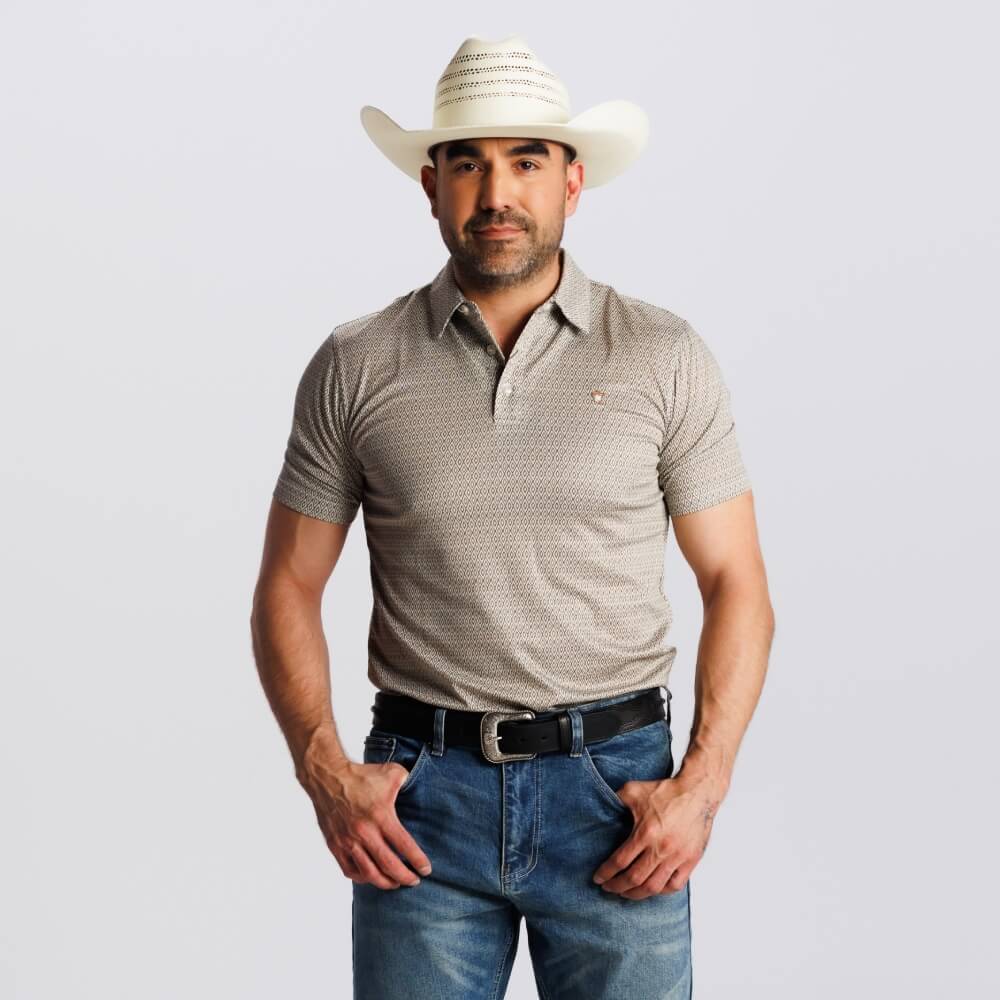 Starr Mens Printed Short Sleeve Polo Shirt Grey/Brown - SWPRTPSS2144