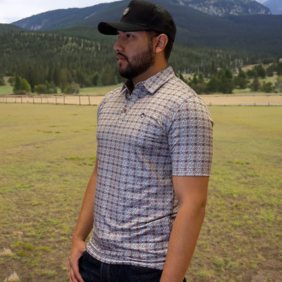 Starr Mens Printed Short Sleeve Polo Shirt Grey Geo