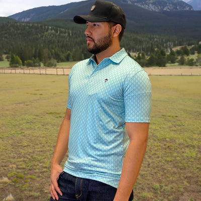 Starr Mens Printed Short Sleeve Polo Shirt Light Blue