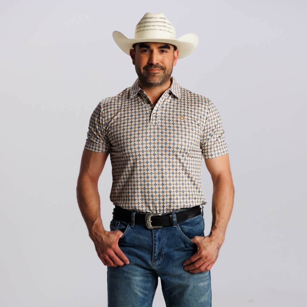 Starr Mens Printed Short Sleeve Polo Shirt Tan - SWPRTPSS3252