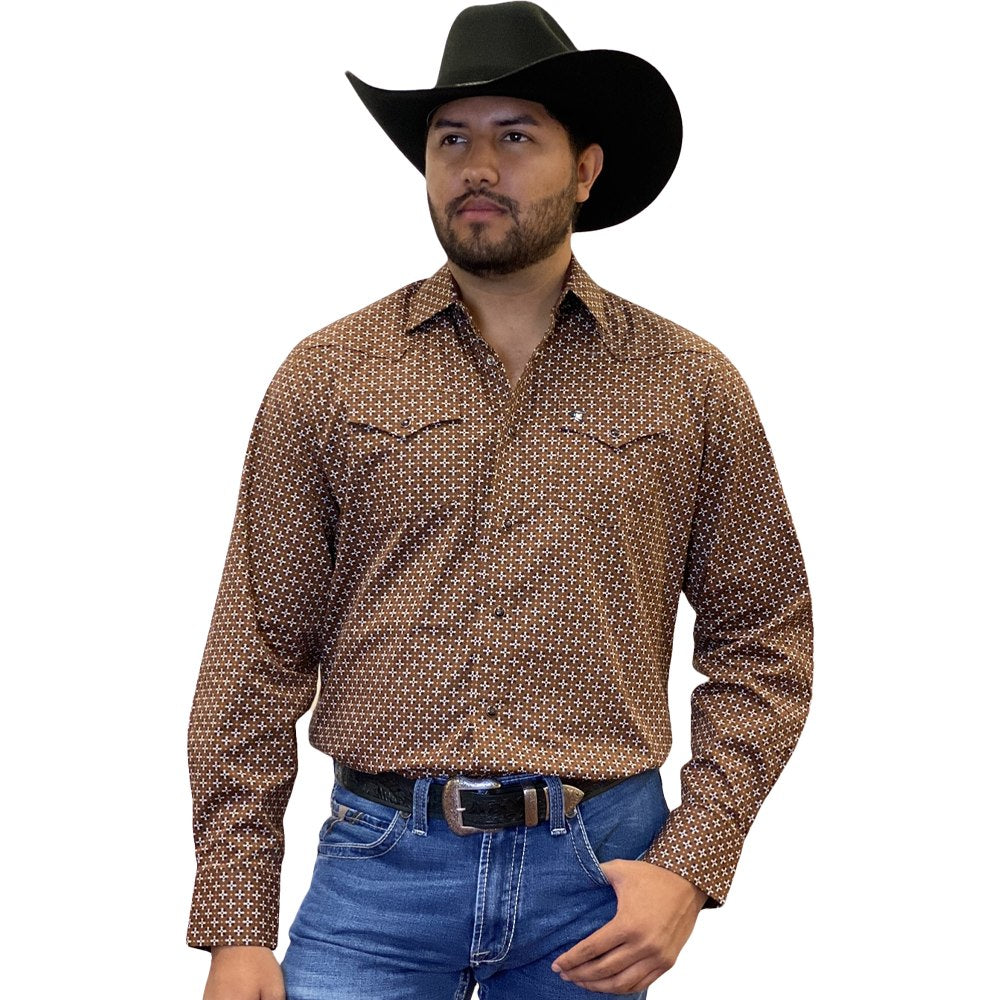 Starr Mens Printed Snap Long Sleeve Shirt Brown - SWPTSLS-386