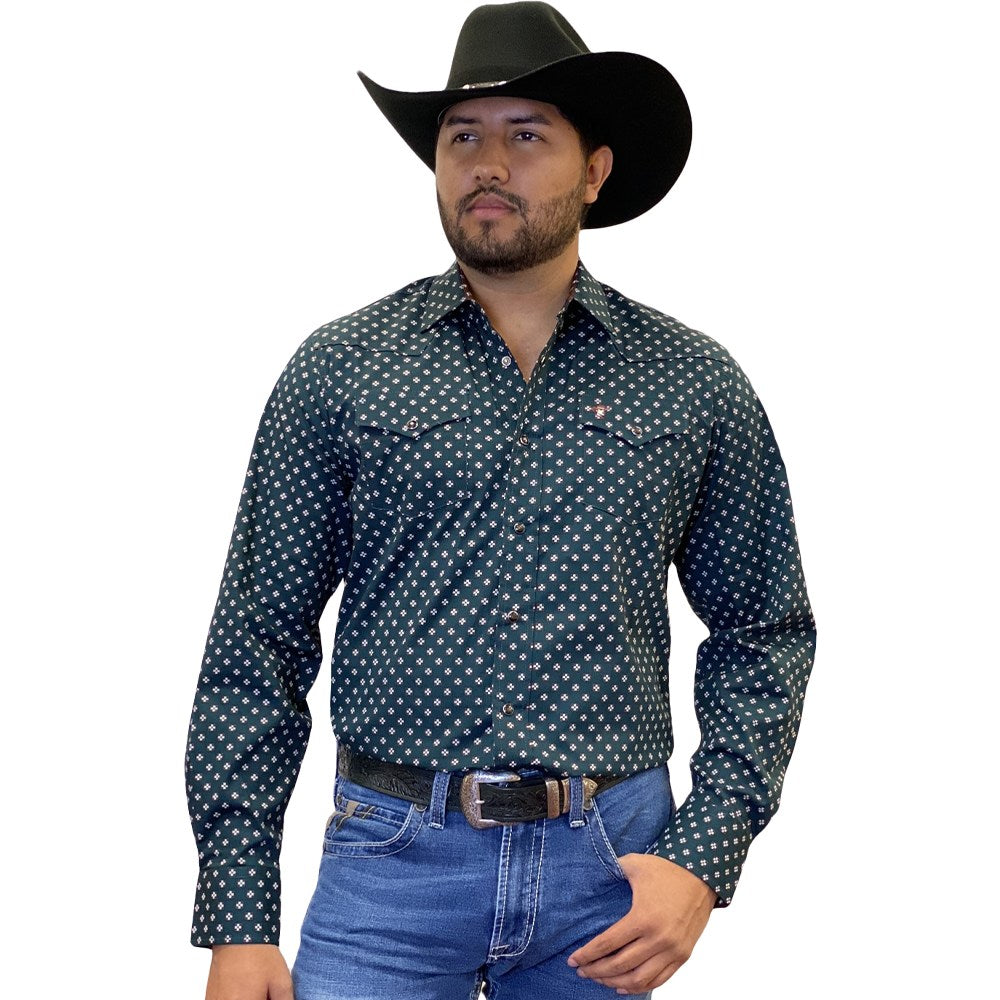 Starr Mens Printed Snap Long Sleeve Shirt Dark Teal - SWPTSLS-389