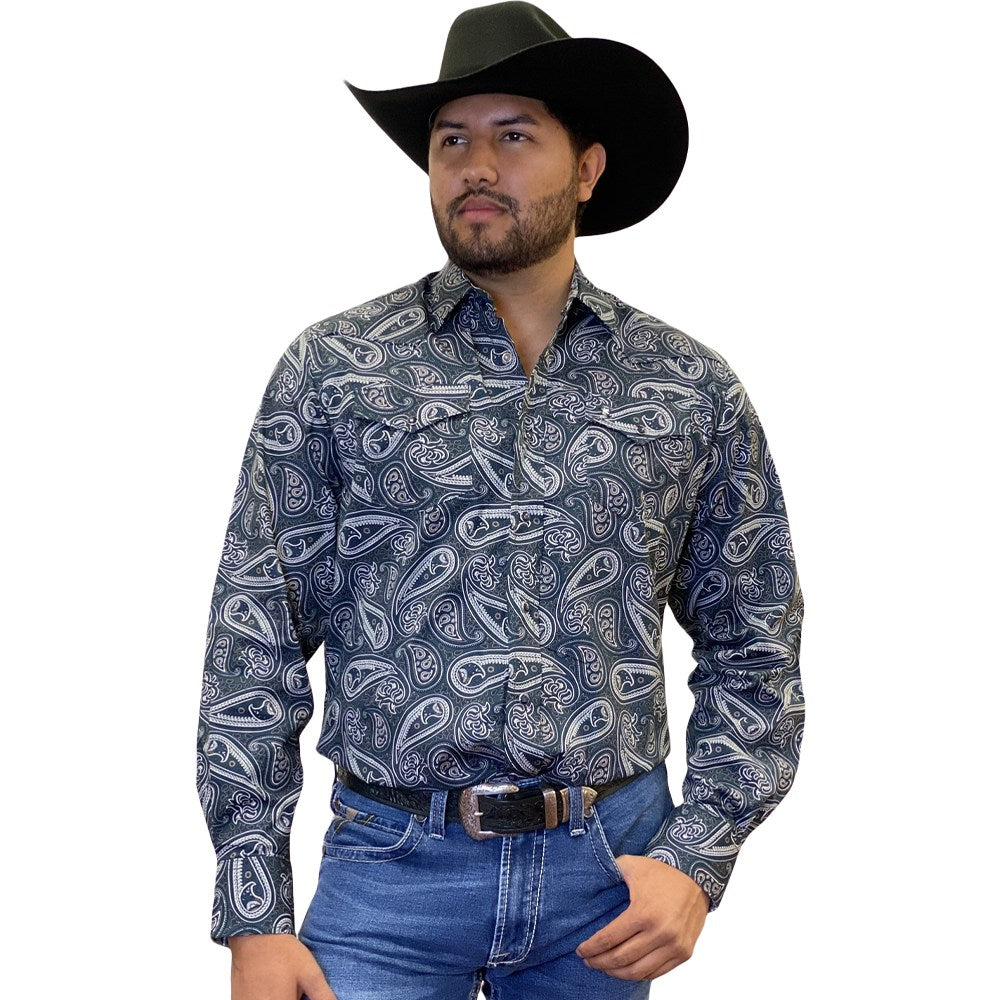 Starr Mens Printed Snap Long Sleeve Shirt Black Paisley - SWPTSLS-397