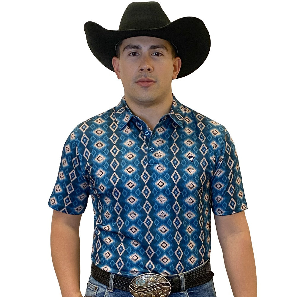 Starr Mens Short Sleeve Printed Polo Blue Aztec Print - SWPRTPSS2248
