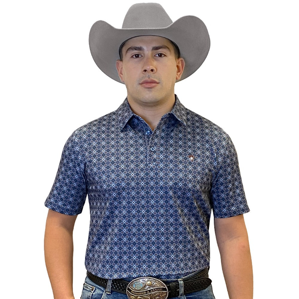 Starr Mens Short Sleeve Printed Polo Blue Geo - SWPRTPSS2190