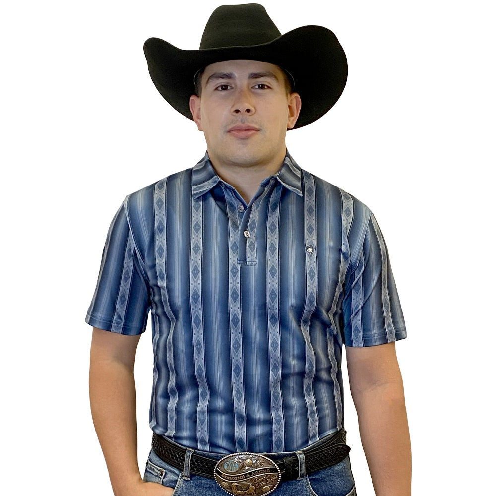 Starr Mens Short Sleeve Printed Polo Blue Striped Aztec - SWPRTPSS2425