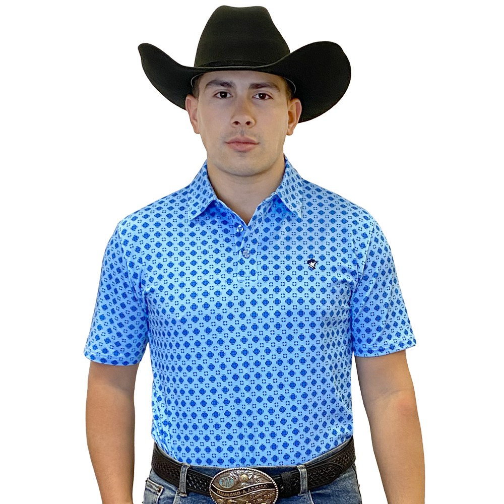 Starr Mens Short Sleeve Printed Polo Bright Blue Geo - SWPRTPSS2340