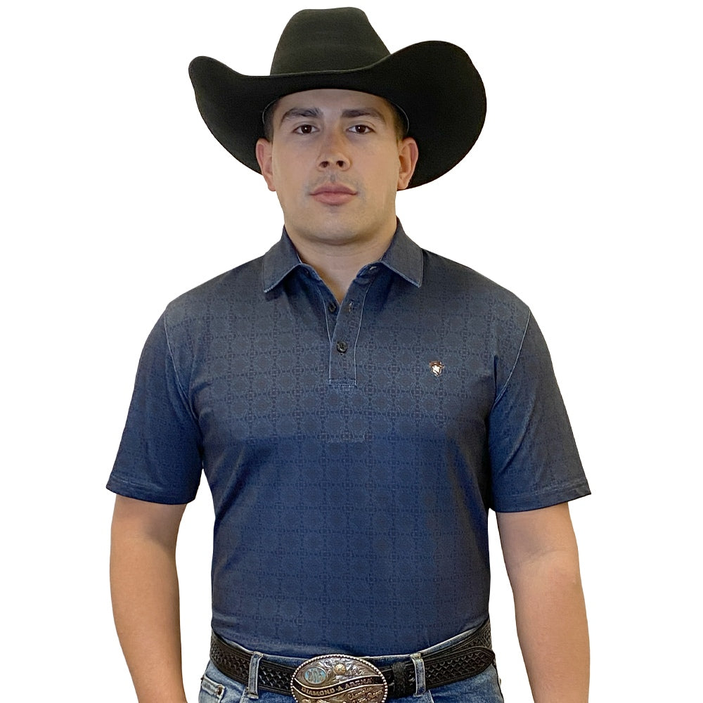 Starr Mens Short Sleeve Printed Polo Deep Blue Geo - SWPRTPSS2430