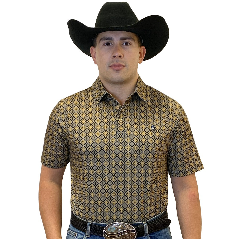 Starr Mens Short Sleeve Printed Polo Gold & Black - SWPRTPSS2500