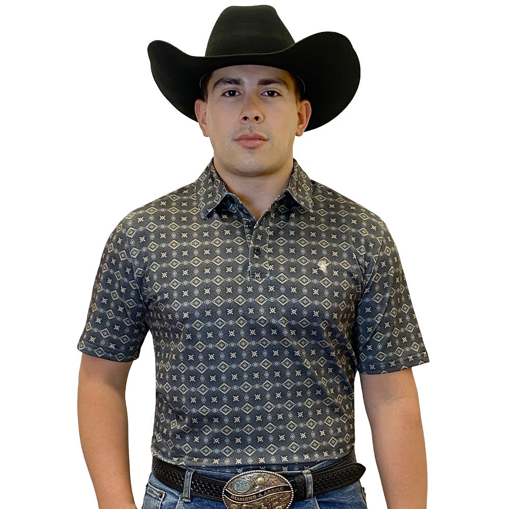 Starr Mens Short Sleeve Printed Polo Grey Geo - SWPRTPSS2194