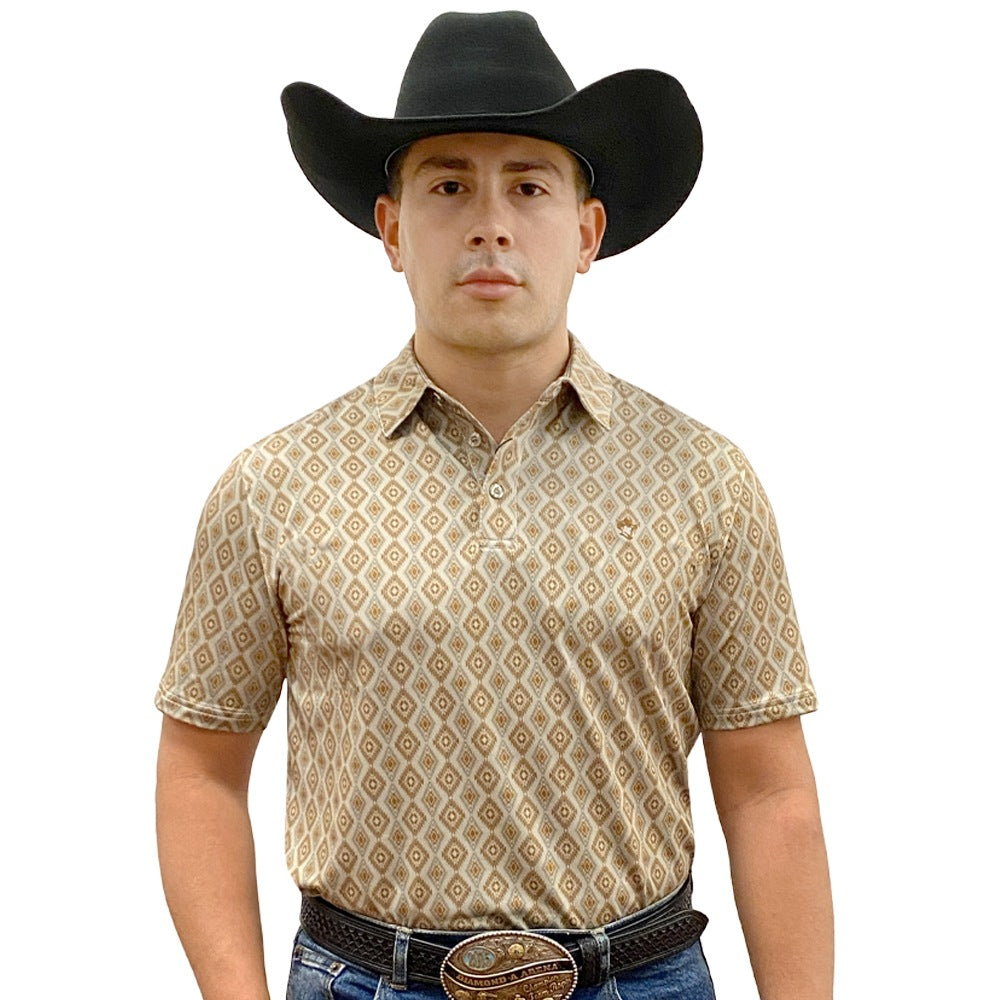 Starr Mens Short Sleeve Printed Polo Tan Geo - SWPRTPSS1679