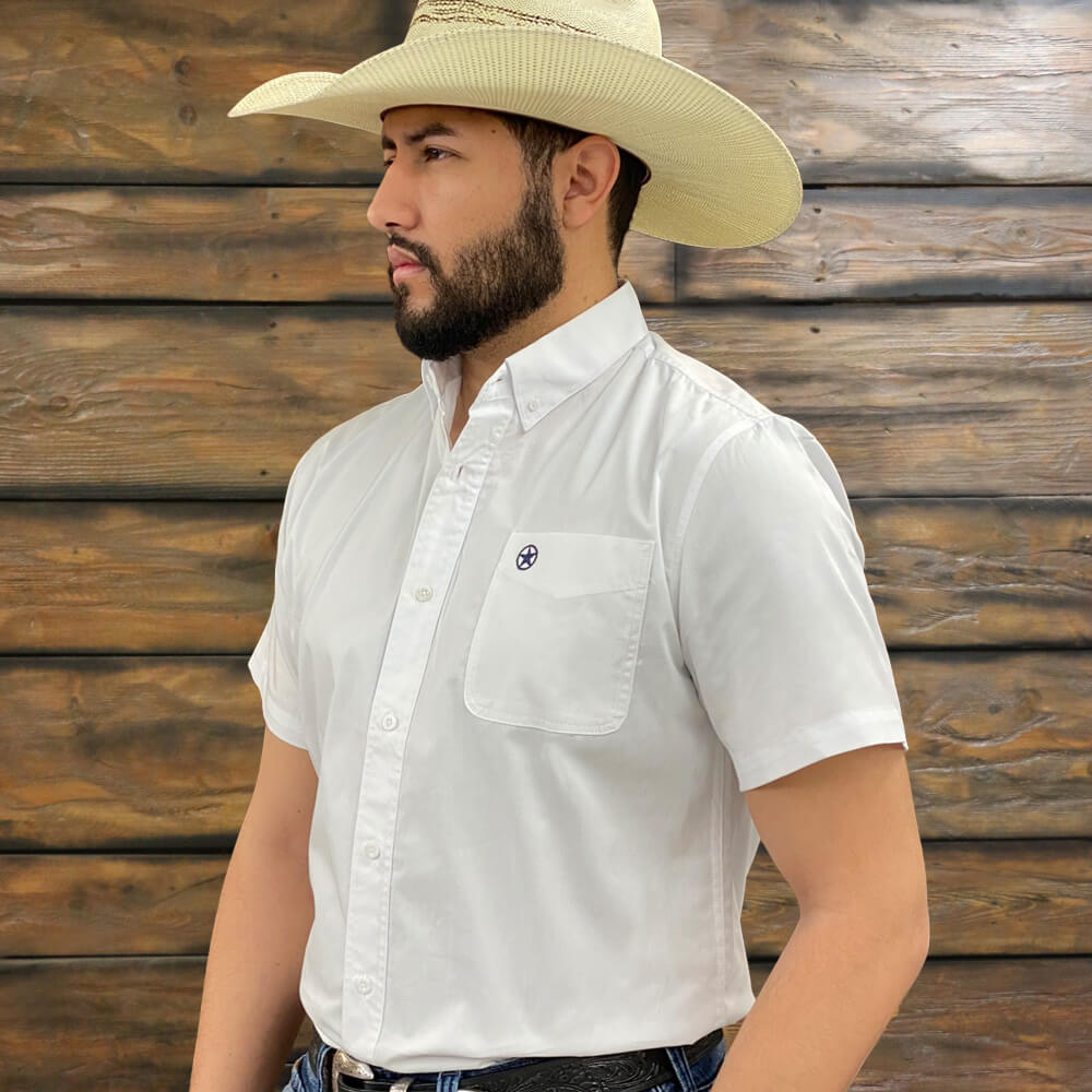 Starr Mens Solid Western Button Down Short Sleeve Shirt
