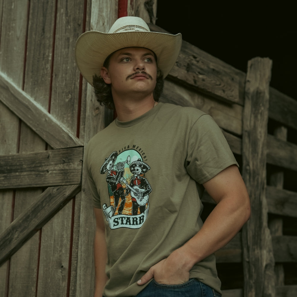 Starr Mens Viva Mexico Graphic Short Sleeve T-Shirt Olive