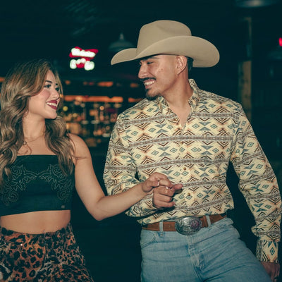 Starr Mens Western Button Down Long Sleeve Shirt Aztec Yellow - SWPTBLS-356