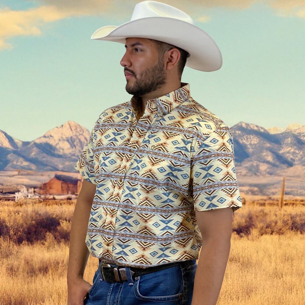 Starr Mens Western Button Down Short Sleeve Shirt 