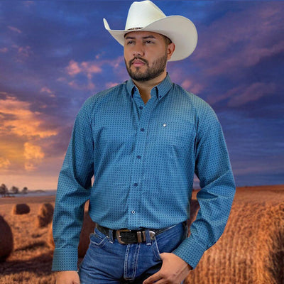 Starr Mens Western Long Sleeve Shirt Blue