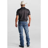 Starr Mens Western Printed Short Sleeve Polo Shirt Black/Blue - SWPRTPSS3521