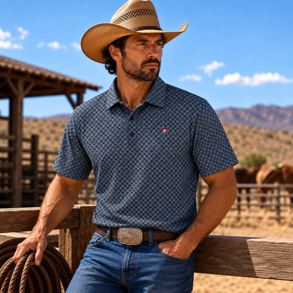 Starr Mens Western Printed Short Sleeve Polo Shirt - SWPRTPSS3587