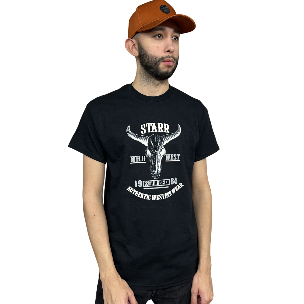 Starr Mens Wild West Graphic Short Sleeve T-Shirt Black - WILDWEST