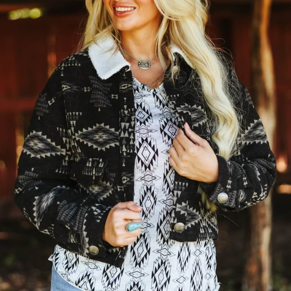Sugar & Lace Womens Aztec Jacket Black - SLJO327-BLKBG