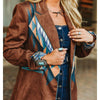 Sugar & Lace Womens Aztec printed Suede Lapel Blazer Brown - SLJO376-BR