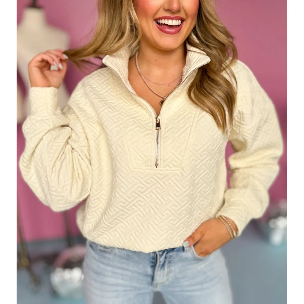 Sugar & Lace Womens Beige Textured Sweatshirt