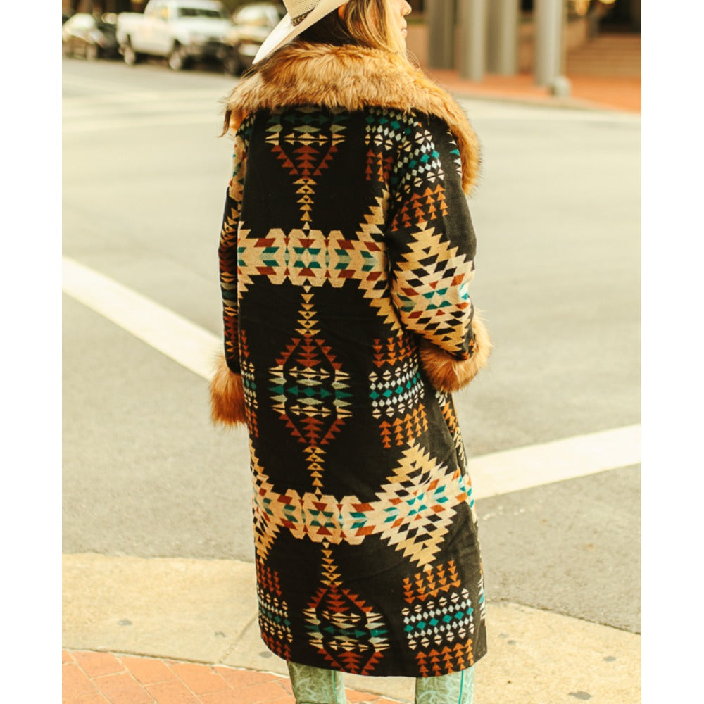 Sugar & Lace Womens Black Aztec Coat