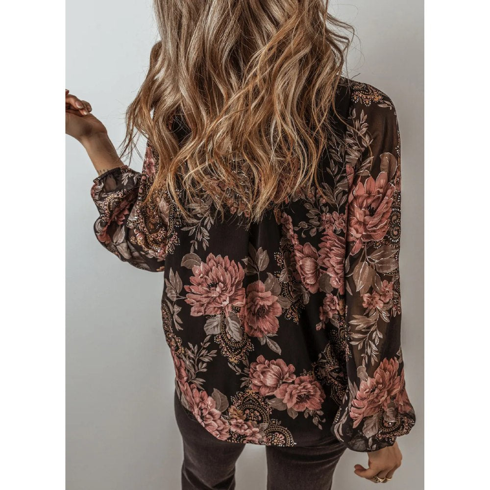 Sugar & Lace Womens Black Floral Blouse