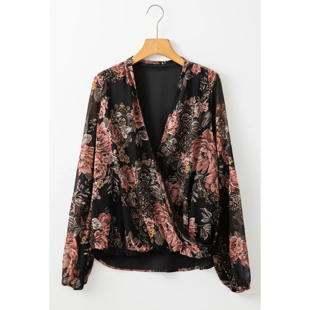 Sugar & Lace Womens Black Floral Blouse