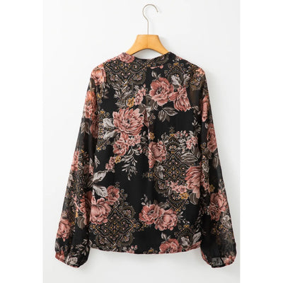 Sugar & Lace Womens Black Floral Blouse