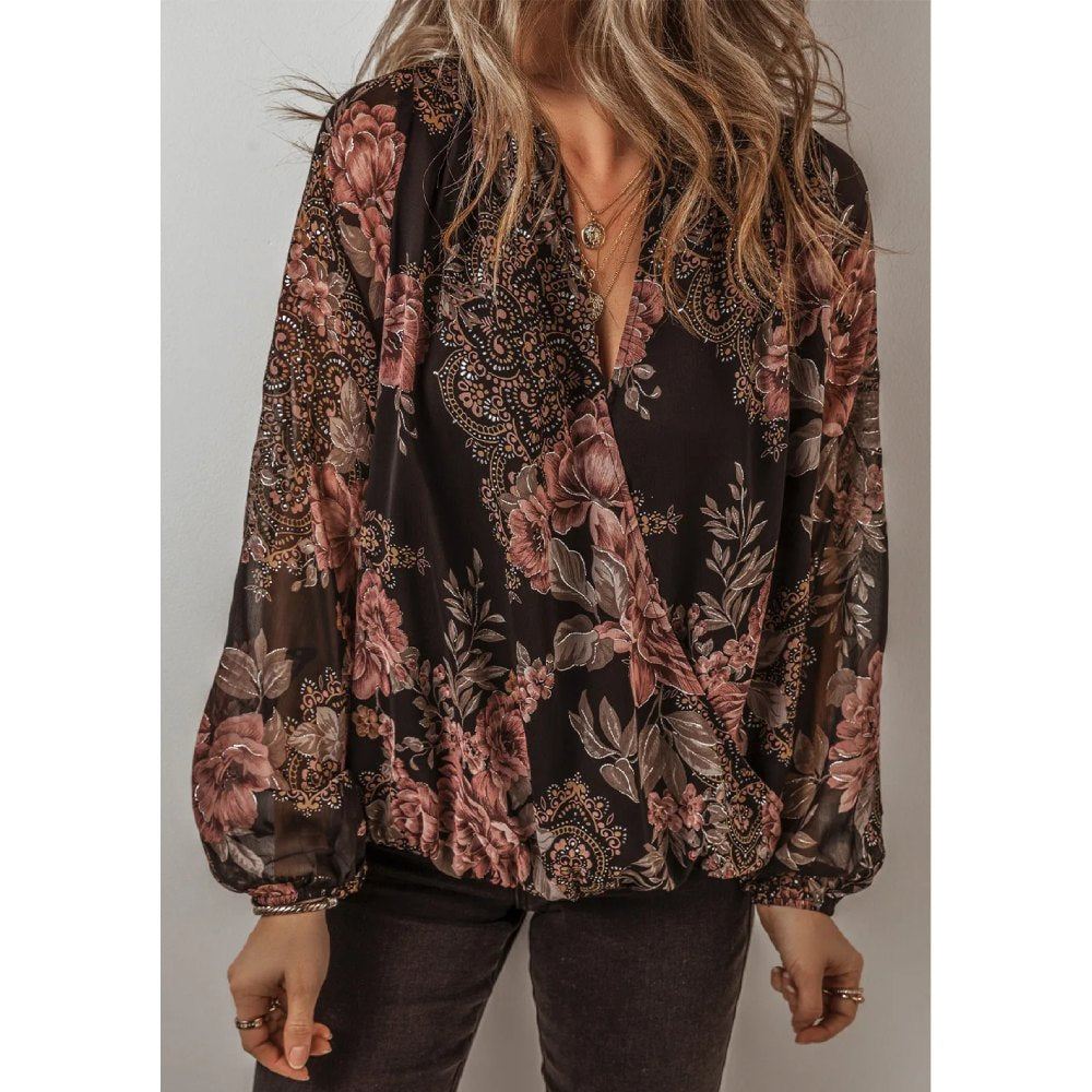 Sugar & Lace Womens Black Floral Blouse