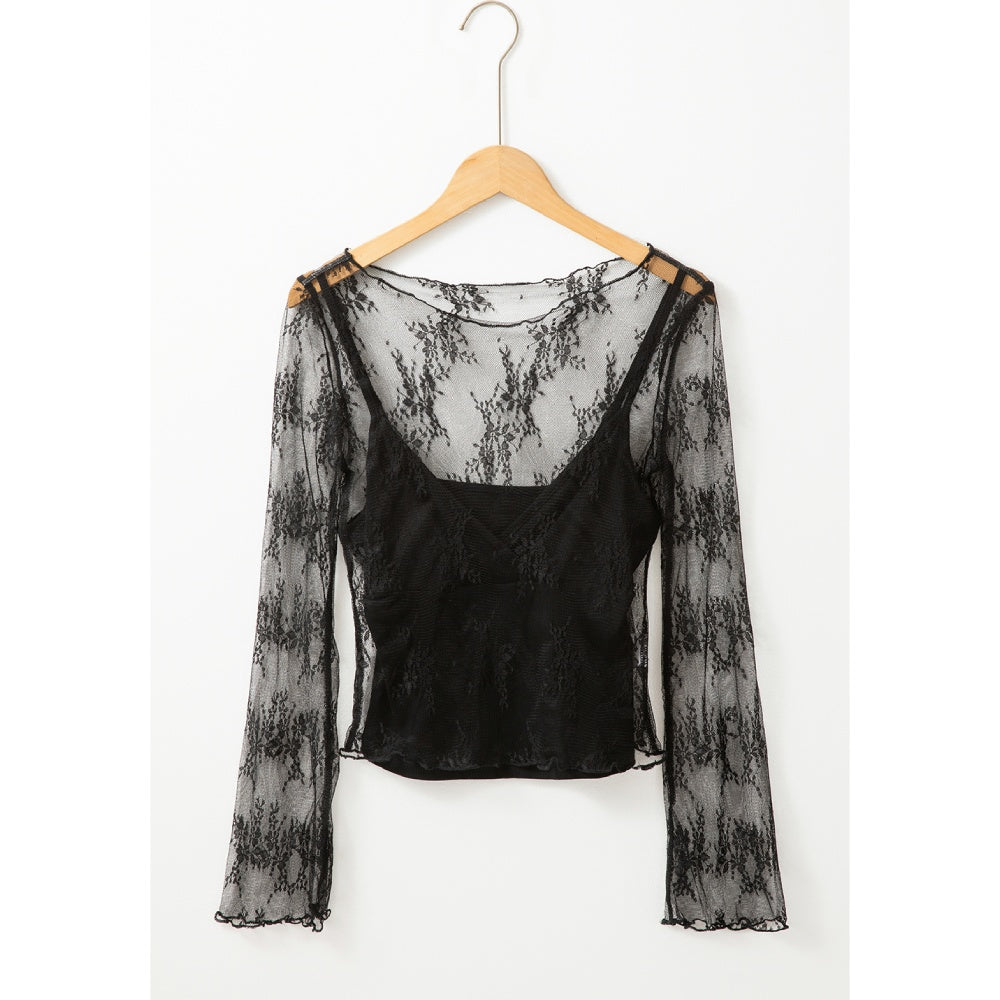 Sugar & Lace Womens Black Lace Blouse