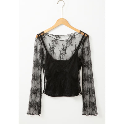 Sugar & Lace Womens Black Lace Blouse