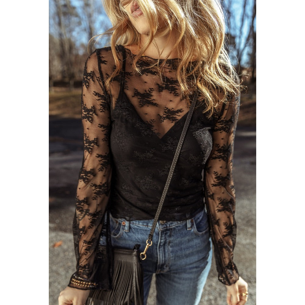 Sugar & Lace Womens Black Lace Blouse