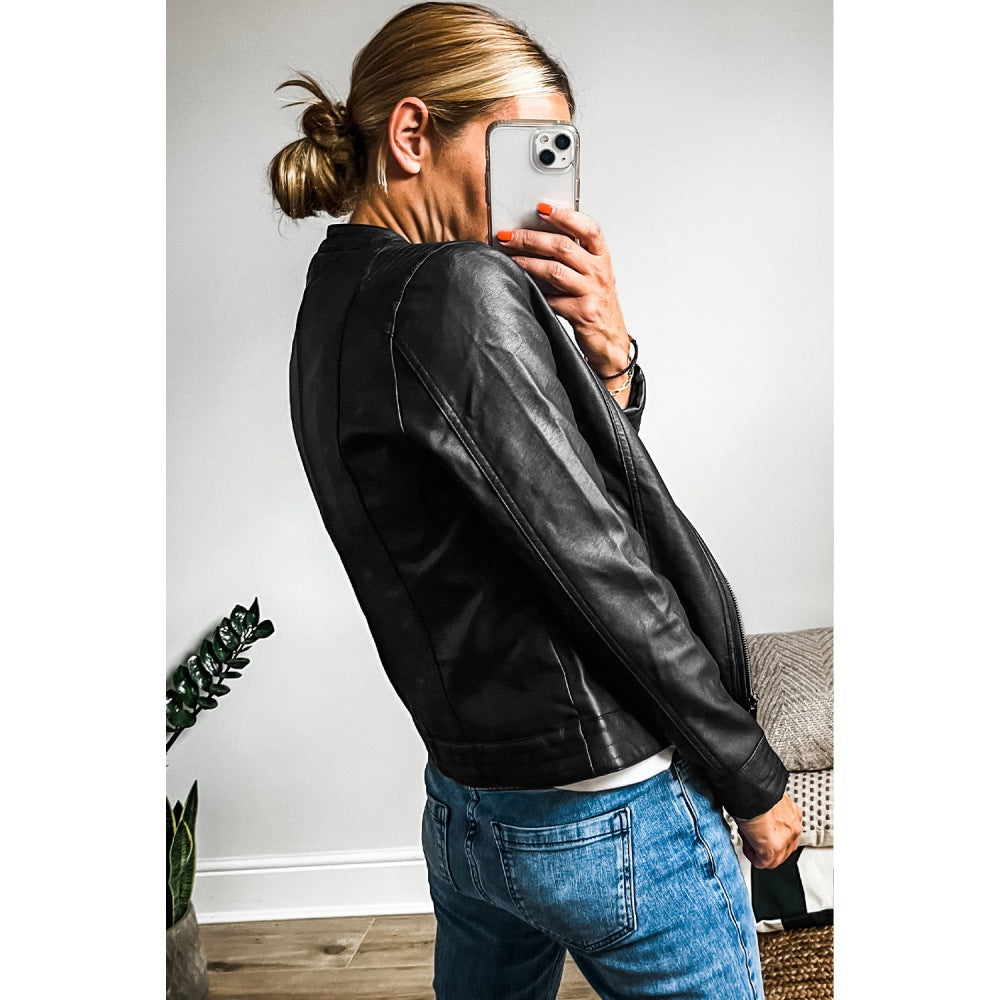 Sugar & Lace Womens Black Leather Bomber Jacket