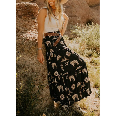 Sugar & Lace Womens Black Western Maxi Skirt