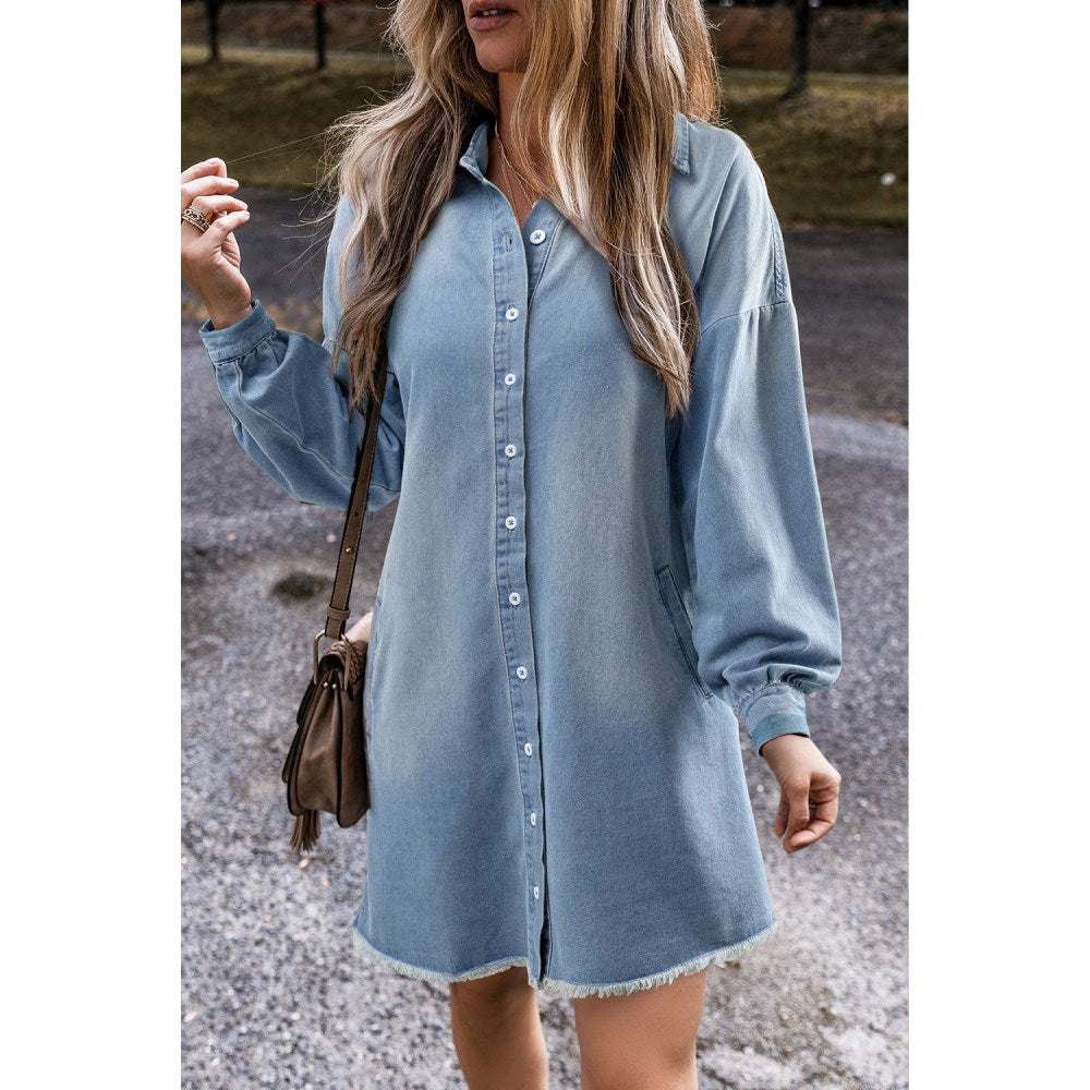 Sugar & Lace Womens Blue Denim Shirt Dress