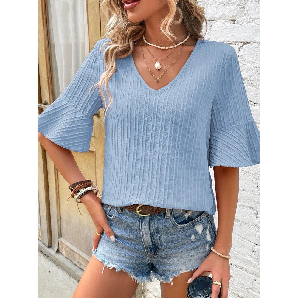 Sugar & Lace Womens Blue Half Sleeve Blouse