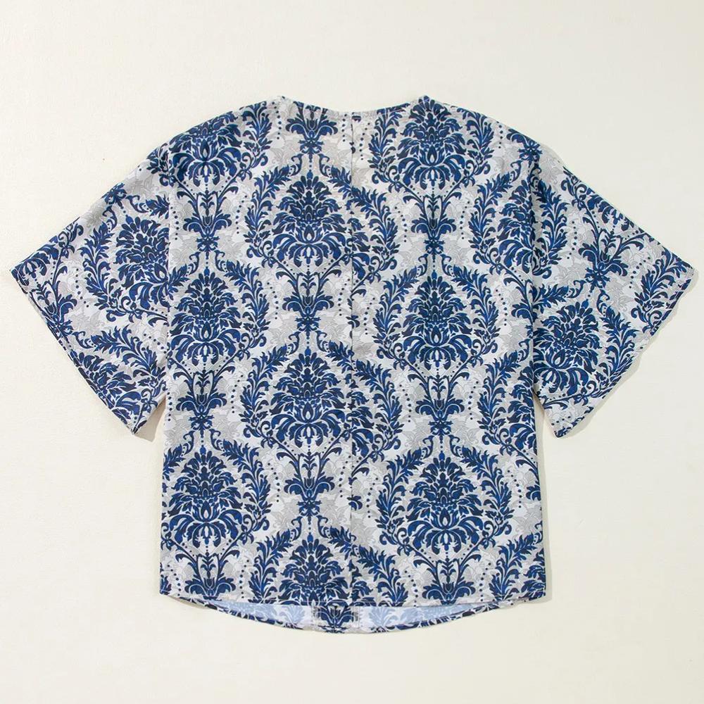 Sugar & Lace Womens Blue Vintage Flower Blouse