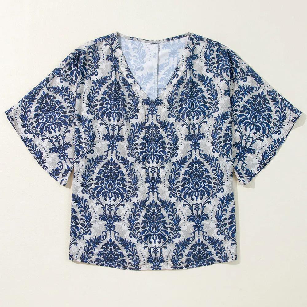 Sugar & Lace Womens Blue Vintage Flower Blouse