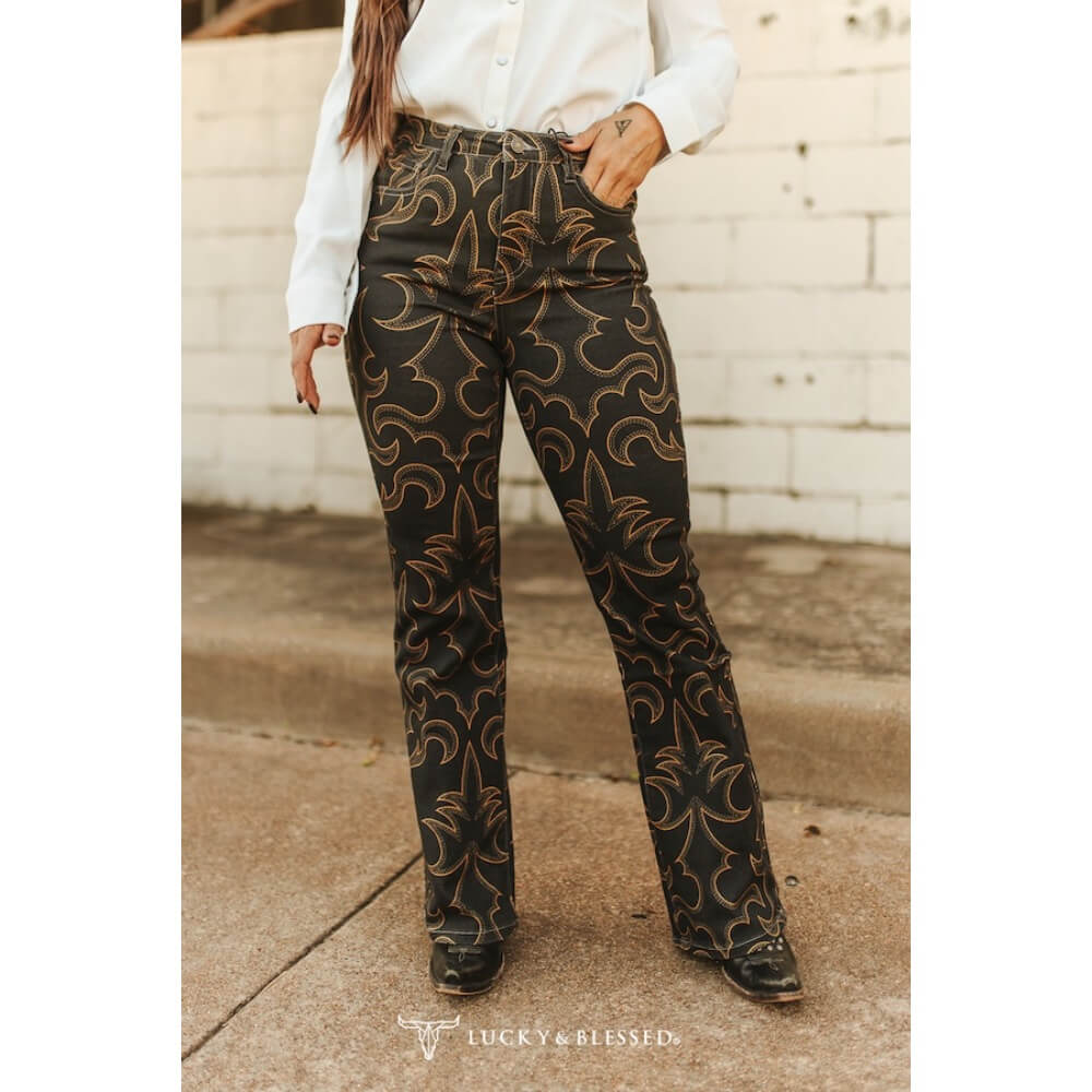 Sugar & Lace Womens Boot Stitched Printed Bootcut Jeans