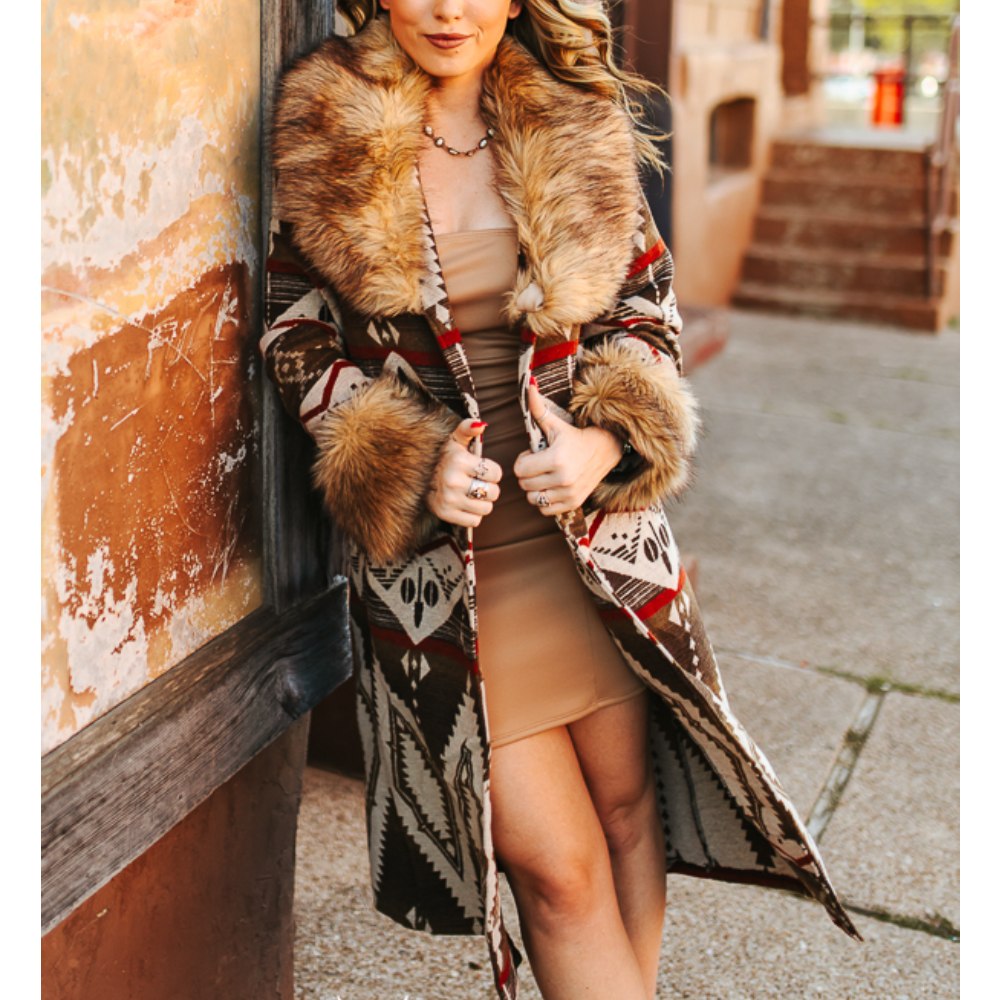 Sugar & Lace Womens Brown Aztec Coat