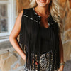 Sugar & Lace Womens Buck-stitch Fringe Vest Black - SLV2094-BLK